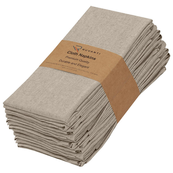 Cotton Cloth Napkins (18x18 Inches) - Soft, Durable and Absorbent Printed Cloth Napkins by Ruvanti - Deep Taupe