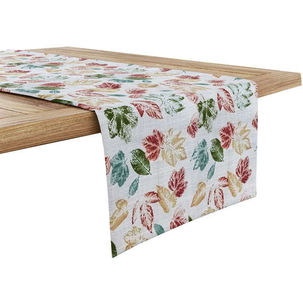 100% Cotton Table Runner by Ruvanti - Stamped Leaves