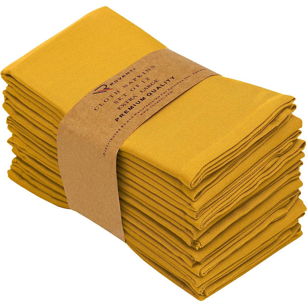 Absorbent Cotton Blend Cloth Napkins by Ruvanti (18x18 Inches) - Mustard