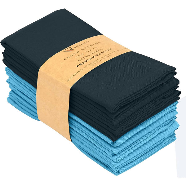 Absorbent Cotton Blend Cloth Napkins by Ruvanti (18x18 Inches) - Dark Grey and Teal