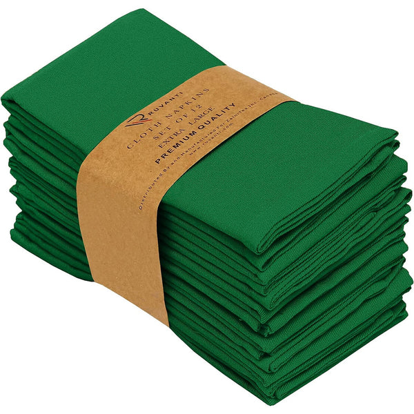 Absorbent Cotton Blend Cloth Napkins by Ruvanti (18x18 Inches) - Dark Green