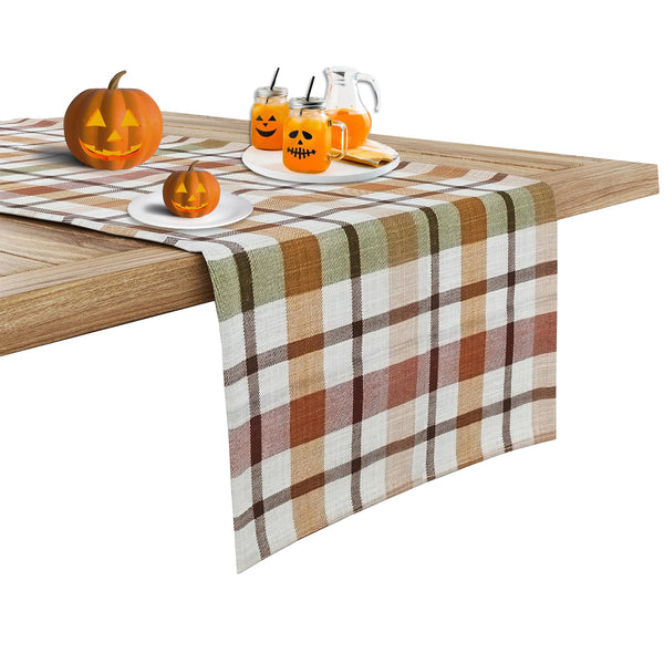 100% Cotton Table Runner by Ruvanti - Multi Check Brown