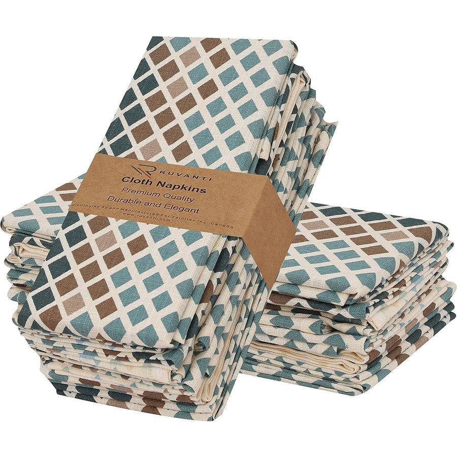Cotton Cloth Napkins (18x18 Inches) - Soft, Durable and Absorbent Printed Cloth Napkins by Ruvanti - Faded