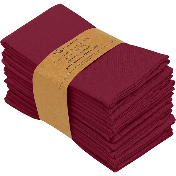 Absorbent Cotton Blend Cloth Napkins by Ruvanti (18x18 Inches) - Burgundy