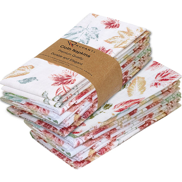 Cotton Cloth Napkins (18x18 Inches) - Soft, Durable and Absorbent Printed Cloth Napkins by Ruvanti