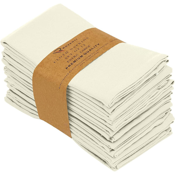 Absorbent Cotton Blend Cloth Napkins by Ruvanti (18x18 Inches) - Ivory