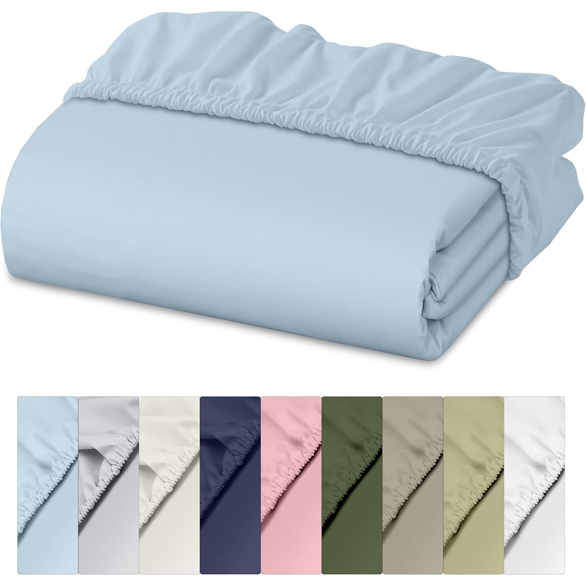 RUVANTI 100% Cotton Queen Fitted Sheet Only - Crispy Cooling Percale Sheet - Breathable & Durable Fitted Sheet Queen Size - Deep Pocket 16 Inches (Fits up to 18") - Sage Green - 1 Piece