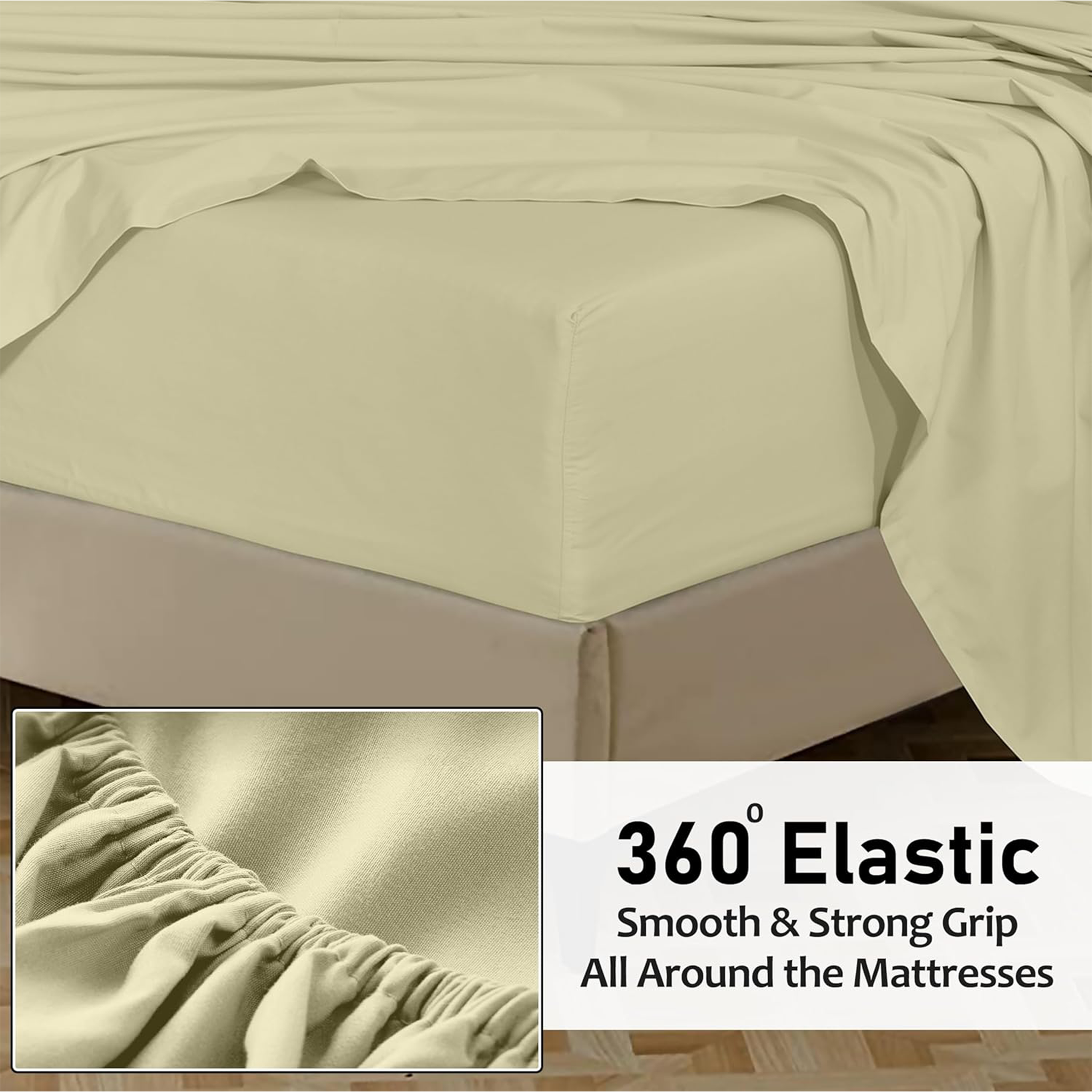 RUVANTI 100% Cotton Queen Fitted Sheet Only - Crispy Cooling Percale Sheet - Breathable & Durable Fitted Sheet Queen Size - Deep Pocket 16 Inches (Fits up to 18") - Sage Green - 1 Piece - Thumbnail 5