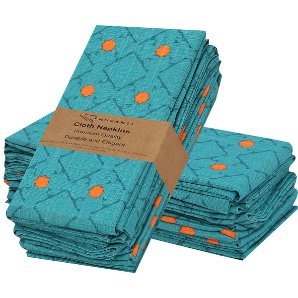 Cloth Napkins (18x18 Inches) - Soft, Durable and Absorbent Printed Cloth Napkins by Ruvanti _ Combo