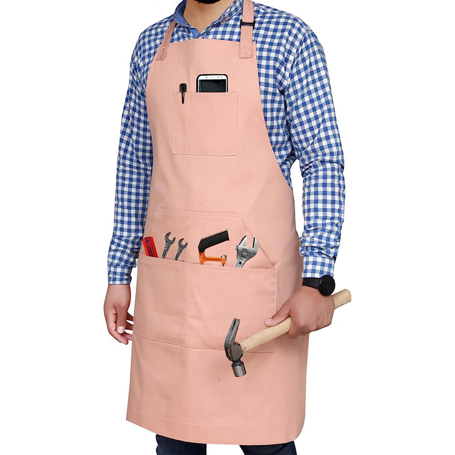 Cotton Blended Extra Large XXL Aprons for Women / Men by Ruvanti (Camel - 5 Pockets)